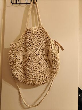 Woven Straw Circle Tote Bag in Natural - Women Bags